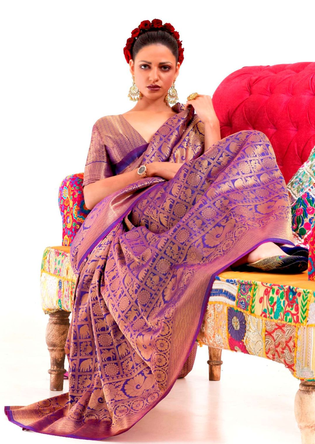 Indigo Hand Woven Kanjivaram Silk Saree