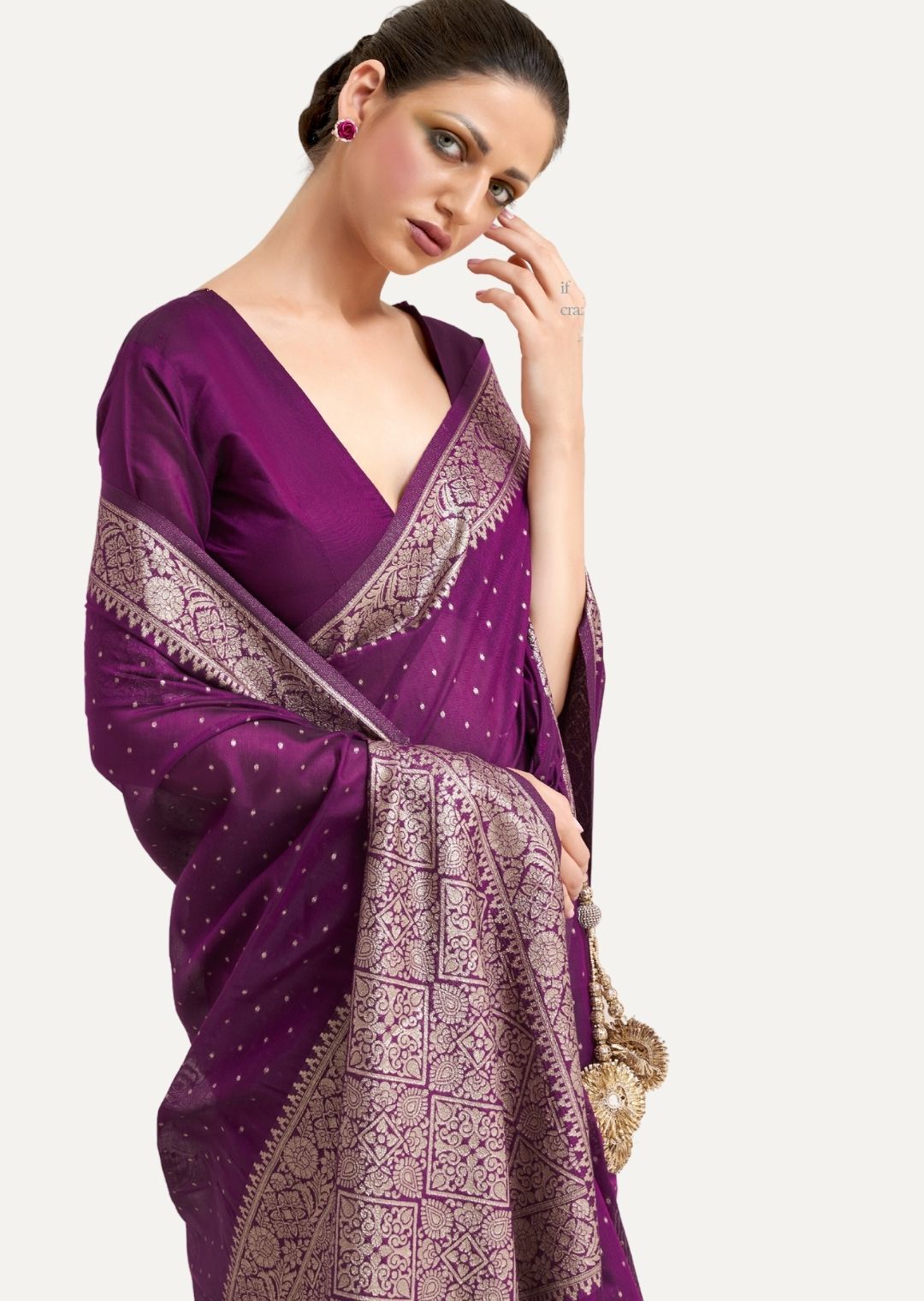 Plum Purple Woven Soft Tussar Cotton Silk Saree