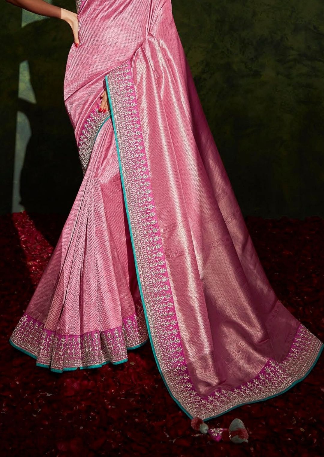 Blossom Pink Woven Celebrities Exclusive Designer Saree with Embroidered Silk Blouse