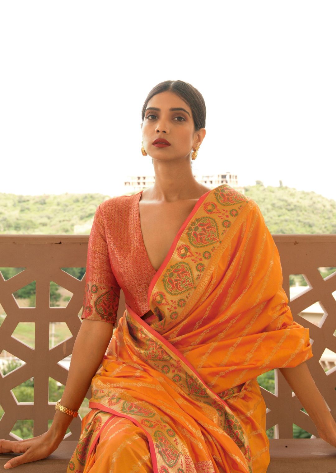 Orange Woven Traditional Patola Silk Saree