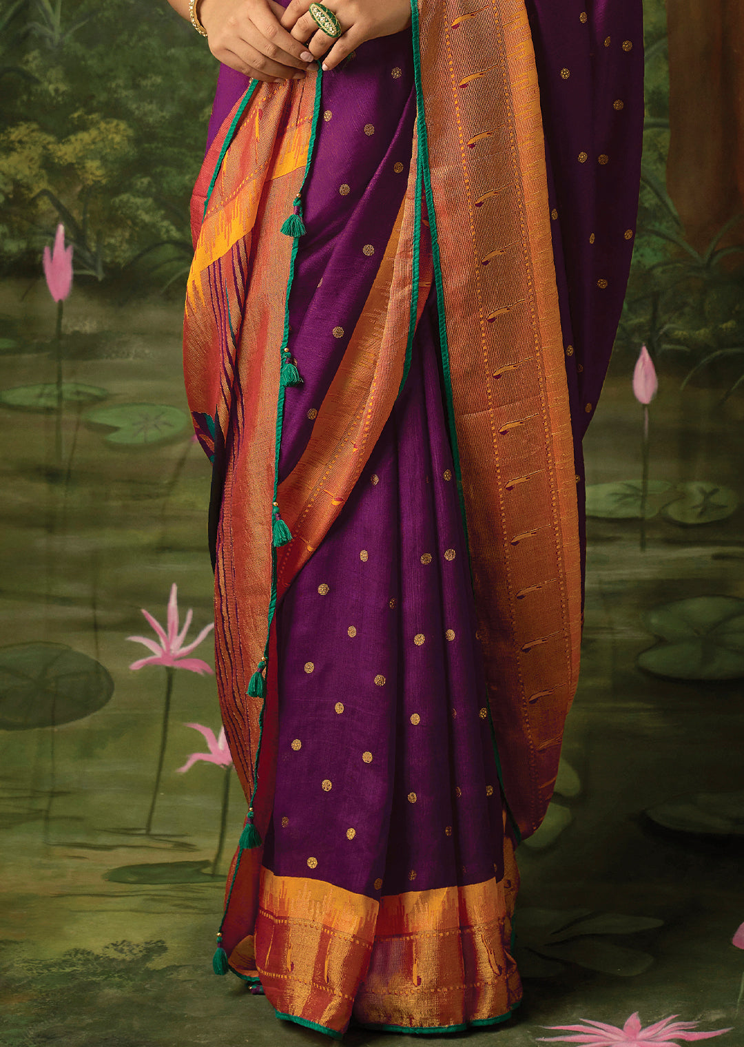 PLUM PURPLE WOVEN TRADITIONAL PURE BRASSO CHIFFON PAITHANI SAREE WITH EMBROIDERED SILK BLOUSE