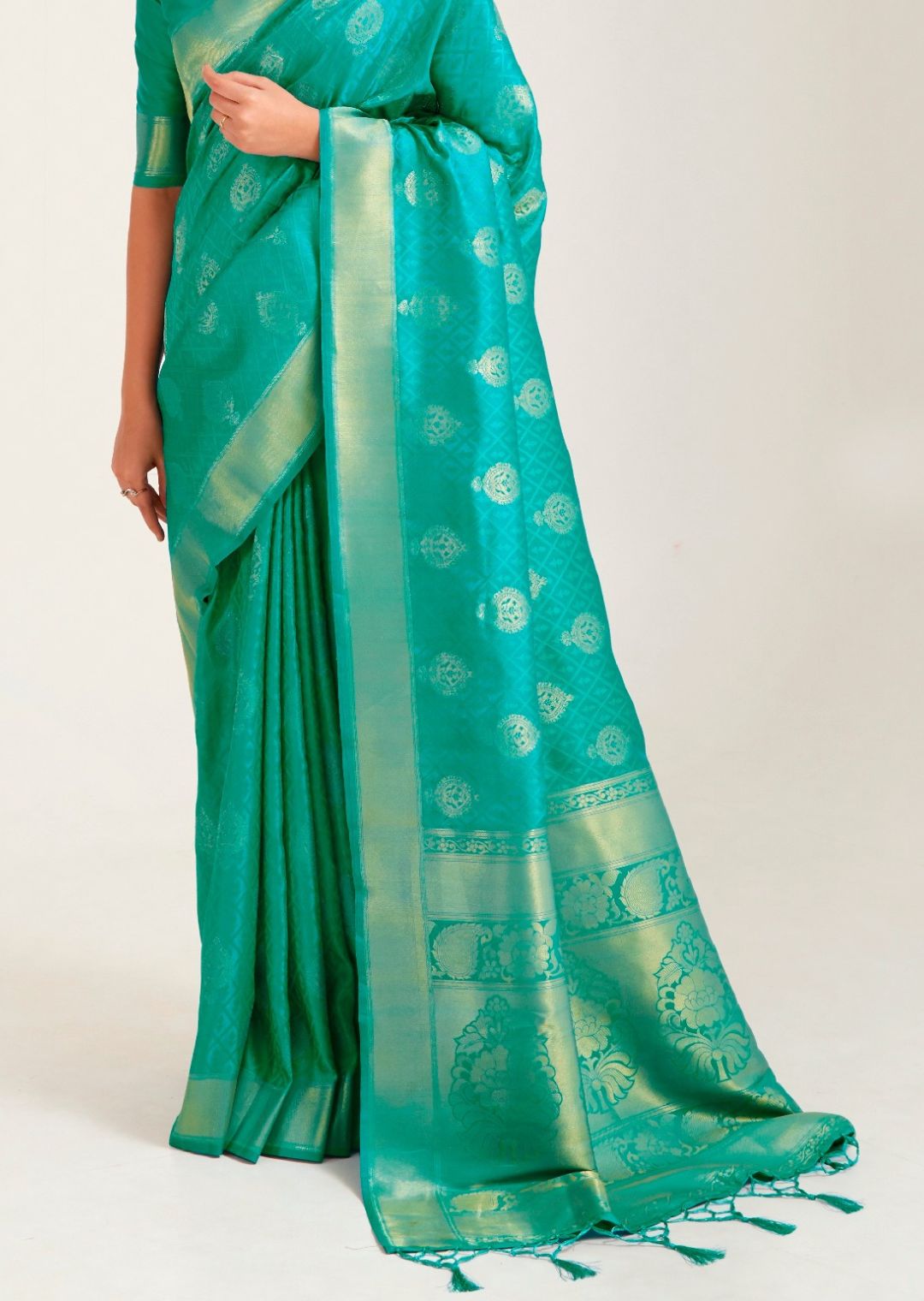 Turquoise Blue Zari Woven Banarasi Silk Saree