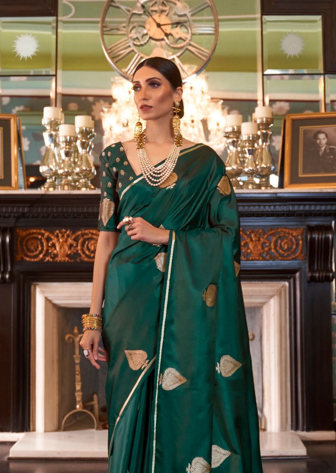 Green Woven Pure Satin Silk Saree