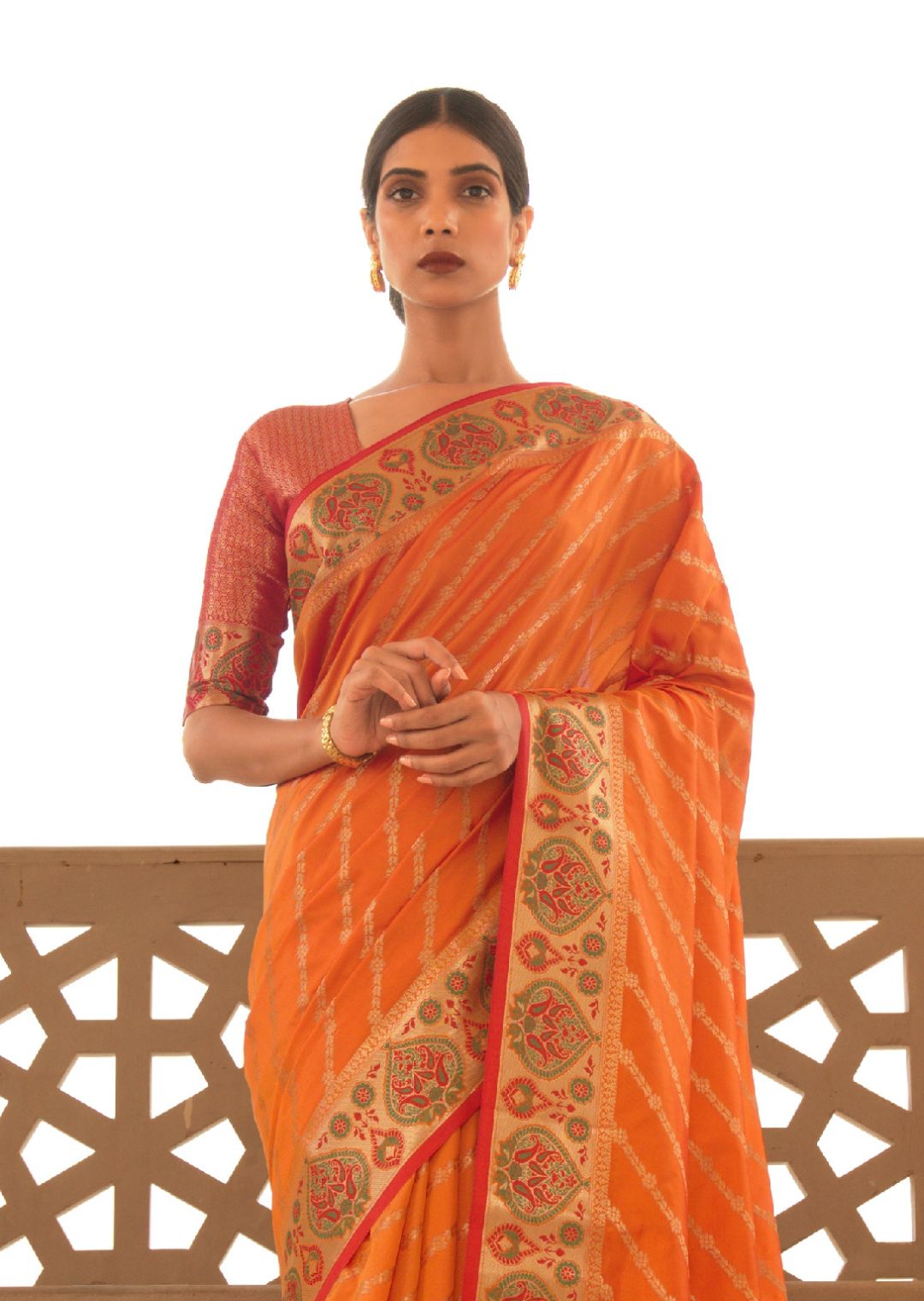 Orange Woven Traditional Patola Silk Saree