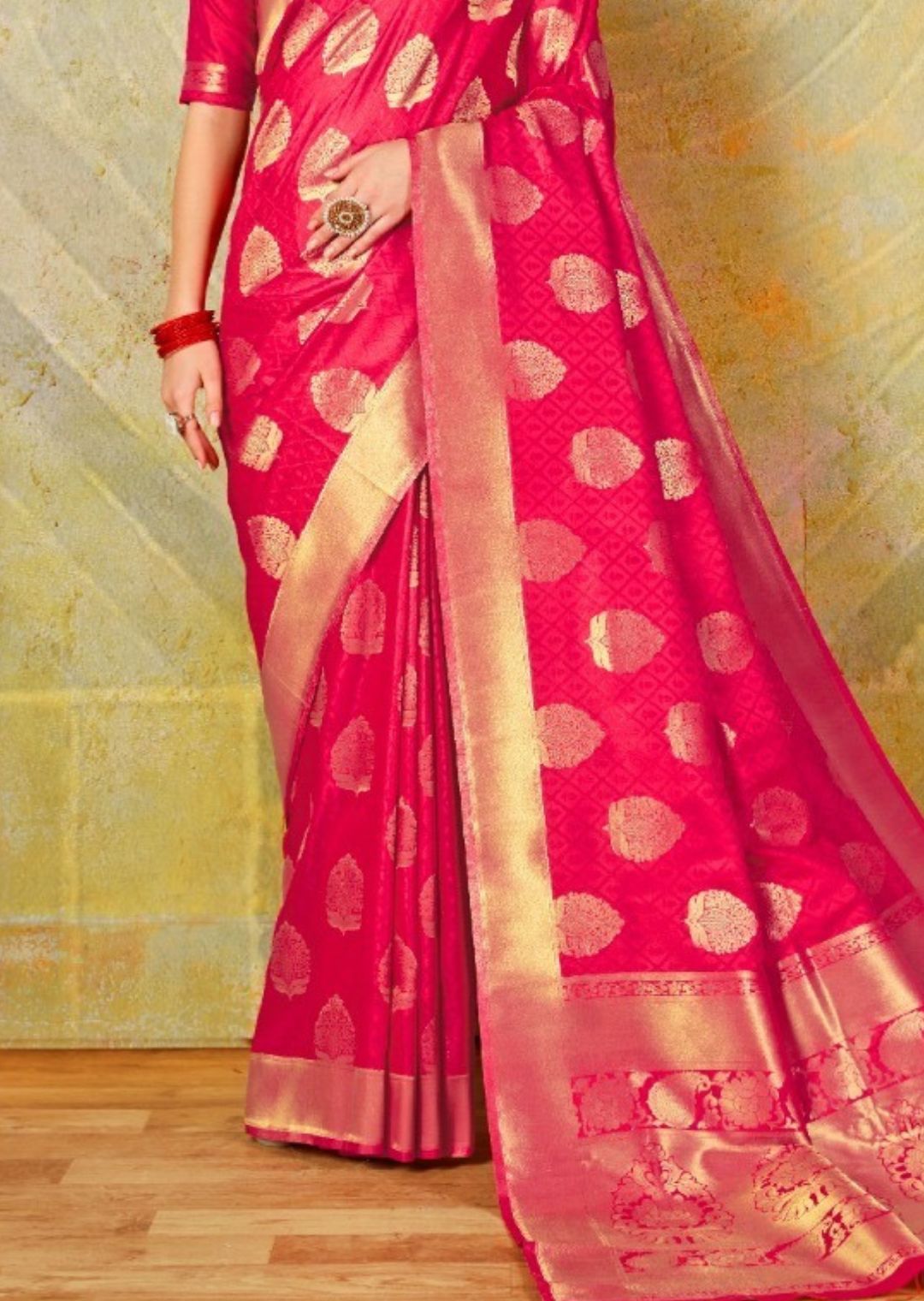 Ruby Pink Woven Banarasi Silk Saree