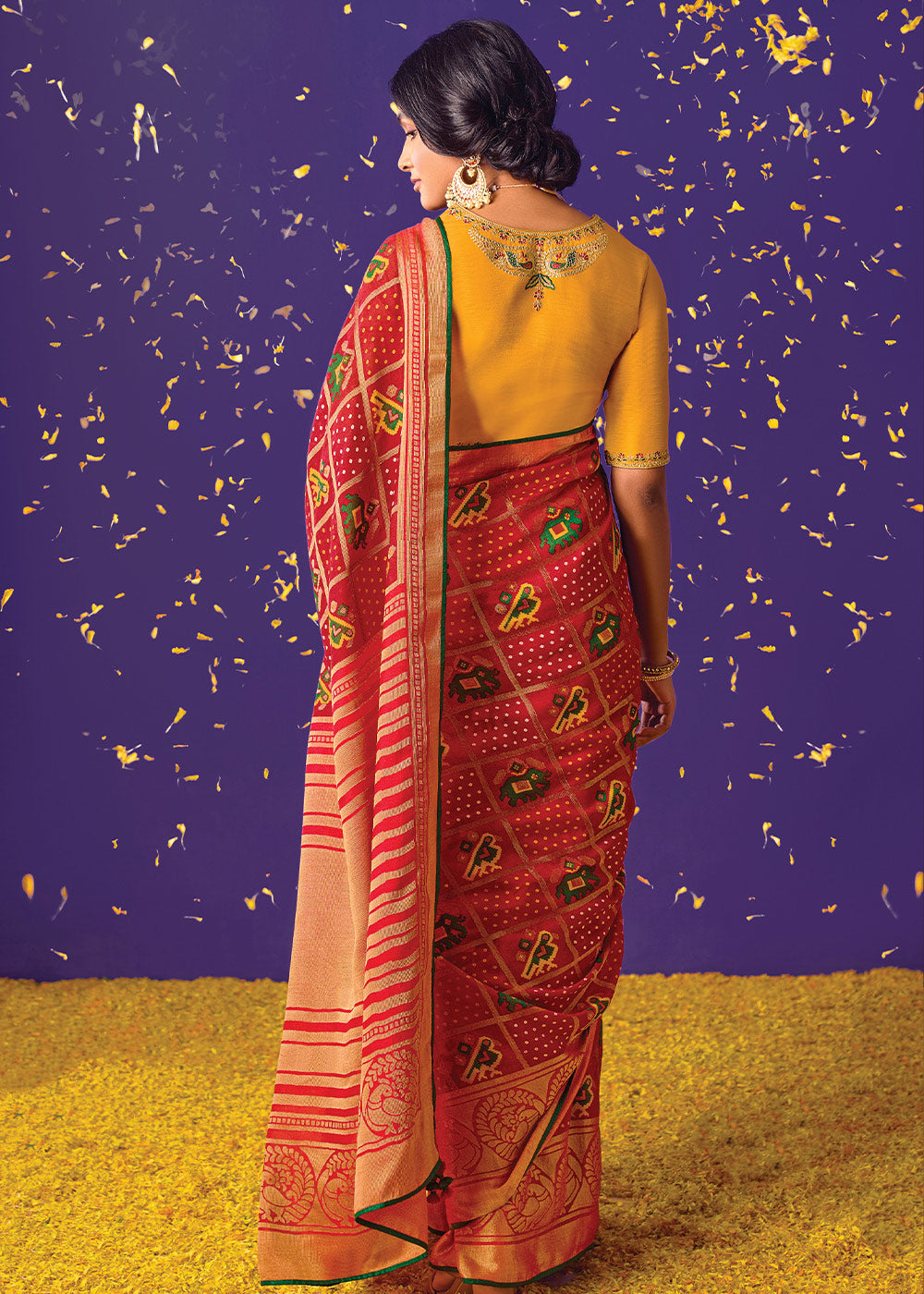 RED WOVEN PURE BRASSO CHIFFON SAREE WITH EMBROIDERED SILK BLOUSE