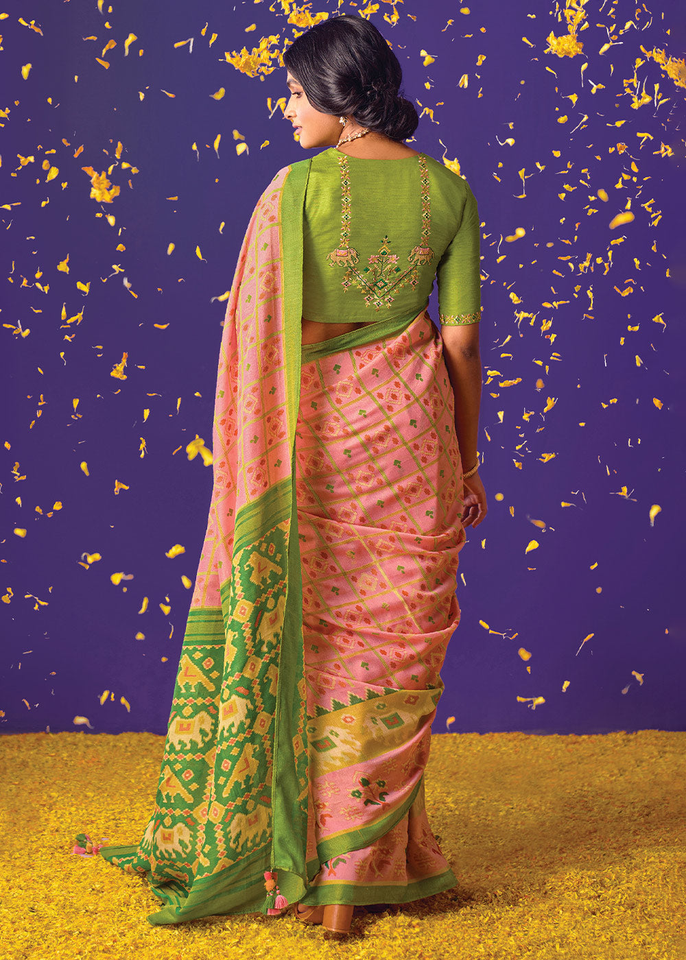 LEMONADE PINK WOVEN PURE BRASSO CHIFFON SAREE WITH EMBROIDERED SILK BLOUSE