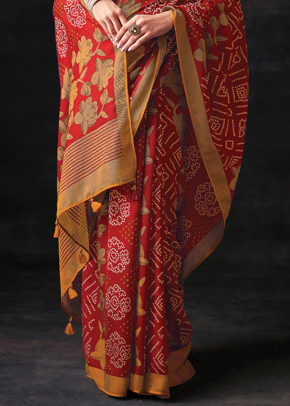 RED	WOVEN PURE BRASSO CHIFFON SAREE WITH EMBROIDERED SILK BLOUSE