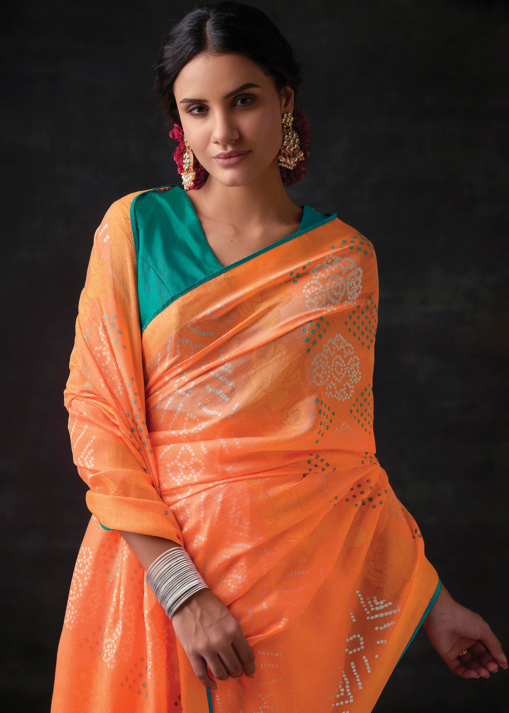 Orange Saree – Bahuji - Online Fashion & Lifestyle Store