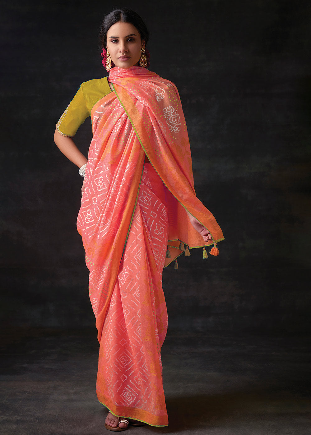 Simple Lehenga Carrot Orange Chiffon Printed Saree|SARV141024