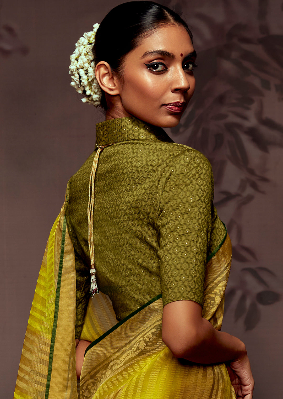 CANARY YELLOW WOVEN PURE BRASSO CHIFFON SAREE WITH BROCADE BLOUSE