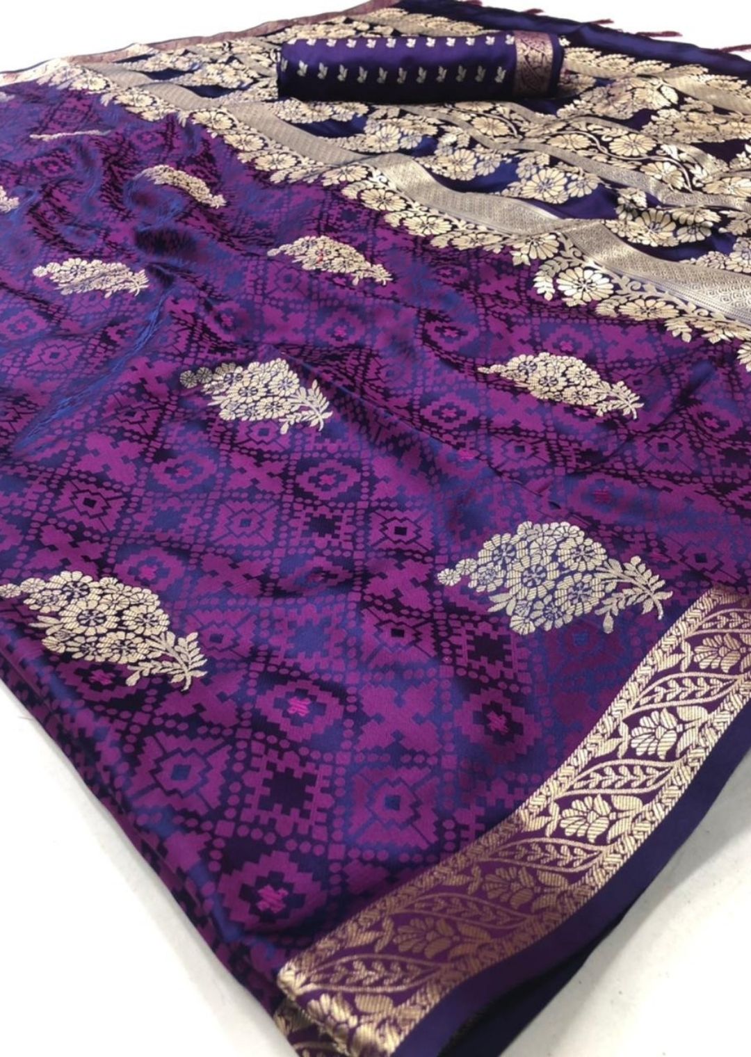 Purple Woven Pure Satin Silk Saree