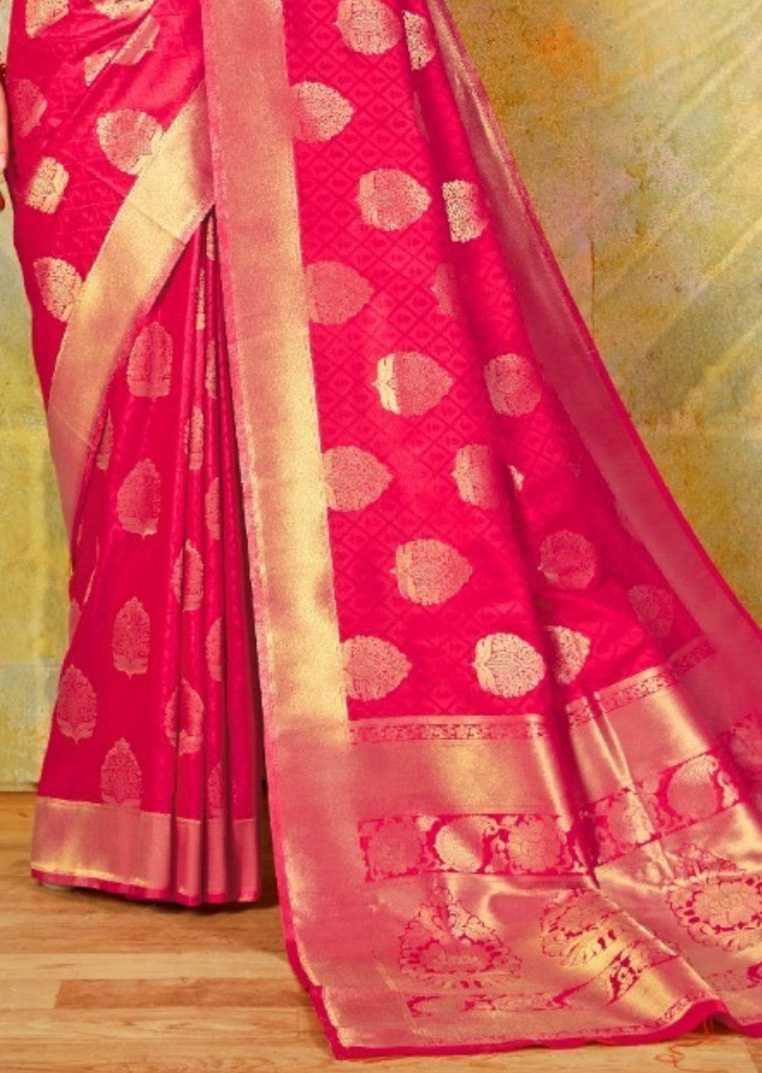 Ruby Pink Woven Banarasi Silk Saree