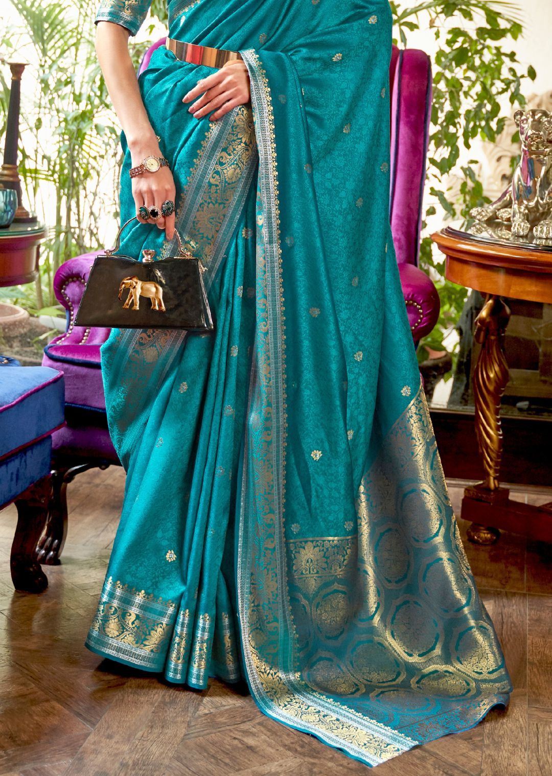 Tiffany Blue Woven Handloom Zari Silk Saree