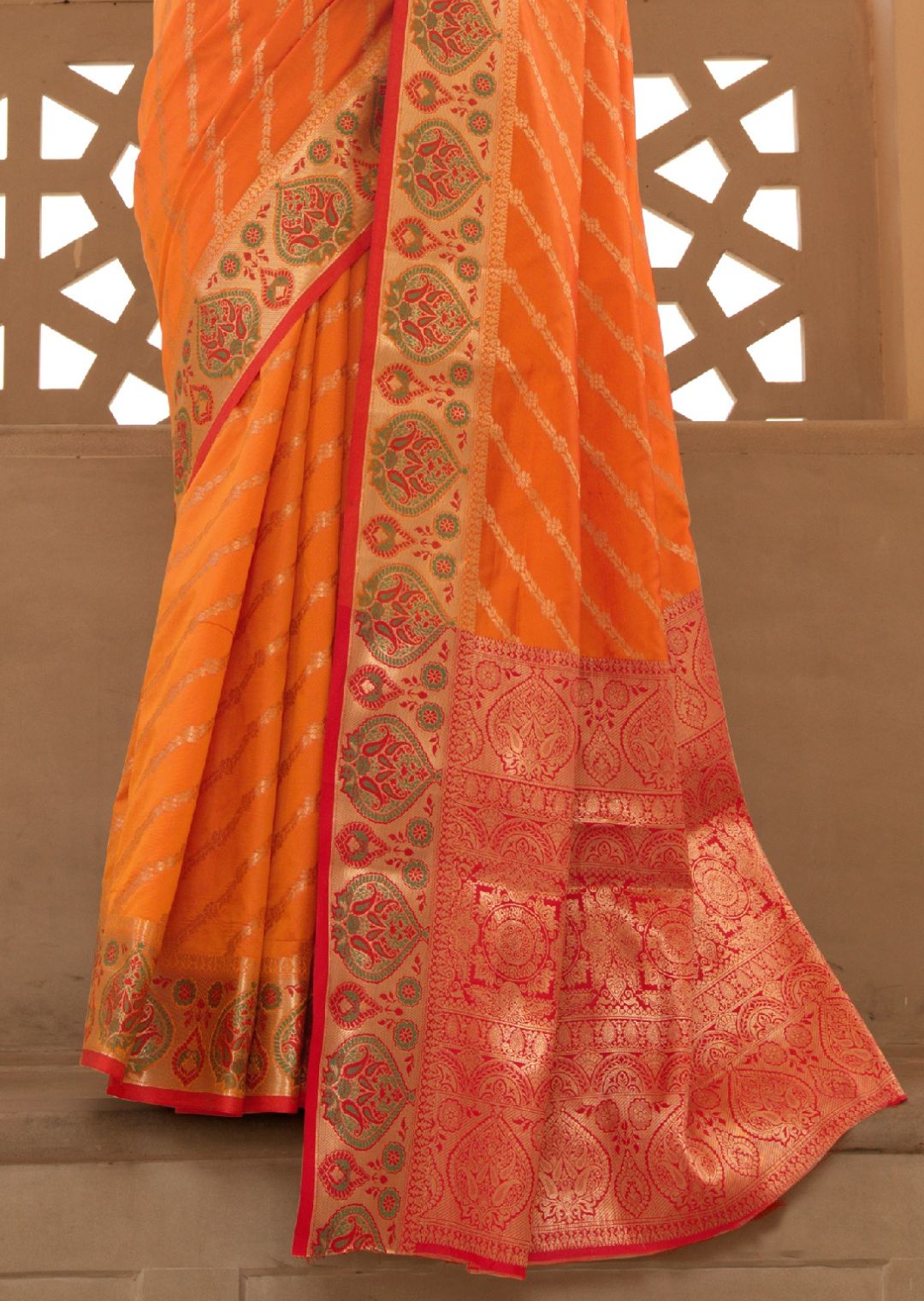 Orange Woven Traditional Patola Silk Saree