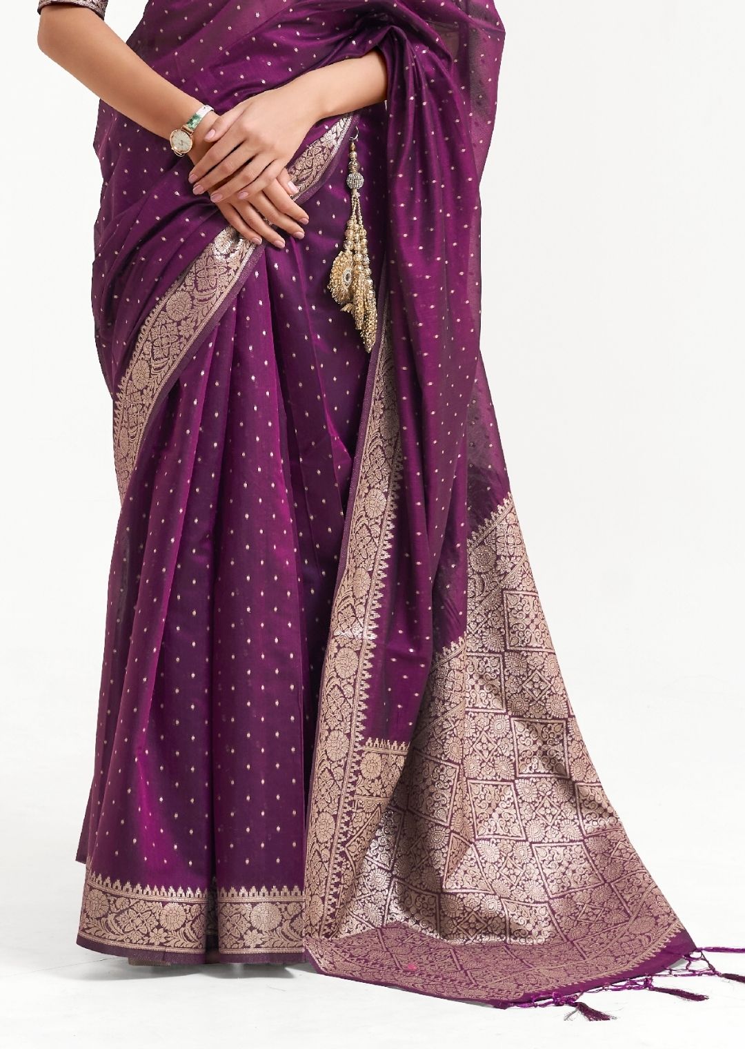 Plum Purple Woven Soft Tussar Cotton Silk Saree