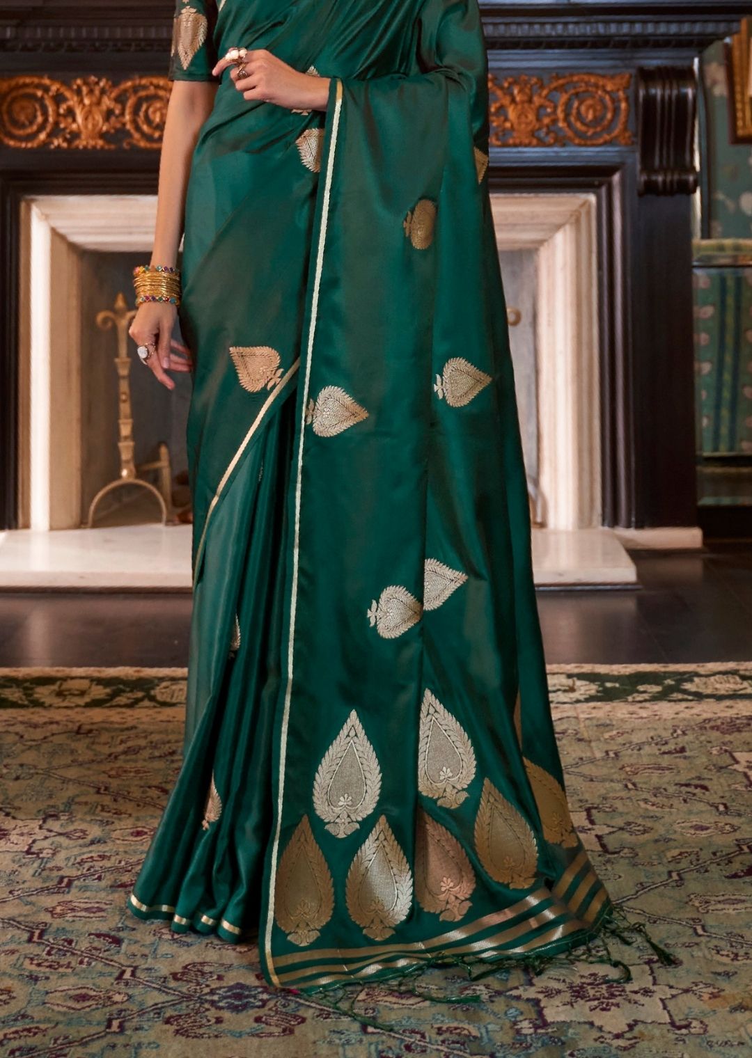 Green Woven Pure Satin Silk Saree