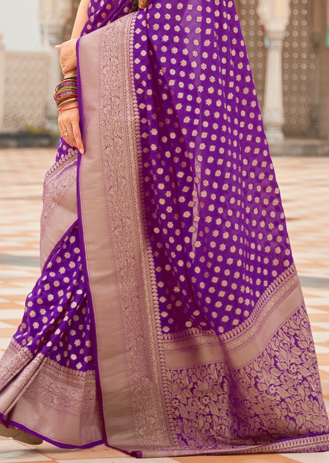 Violet Purple Woven Khaddi Georgette Banarasi Saree With Embroidered Silk Blouse