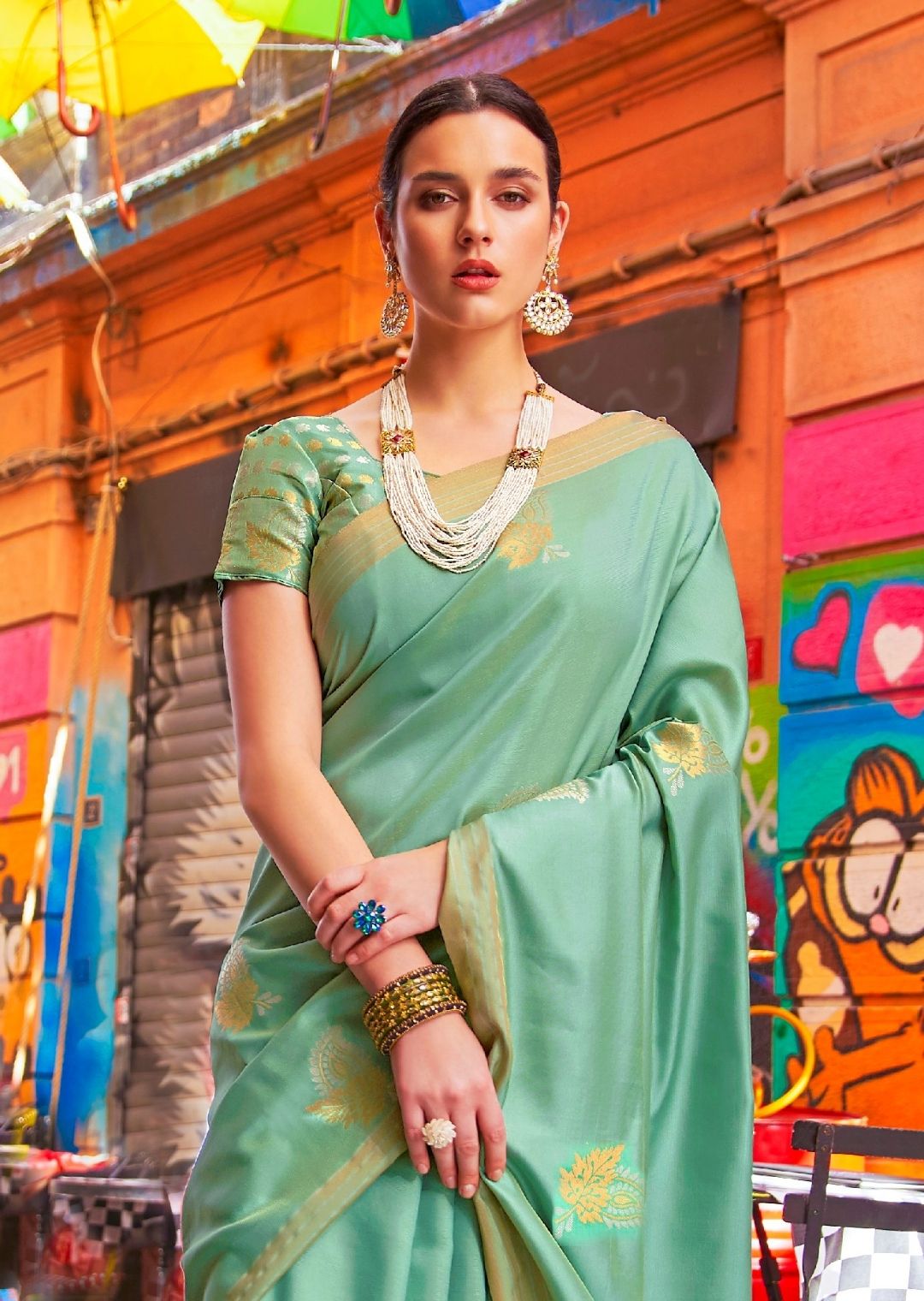 Mint Green Hand Woven South Soft Silk Saree