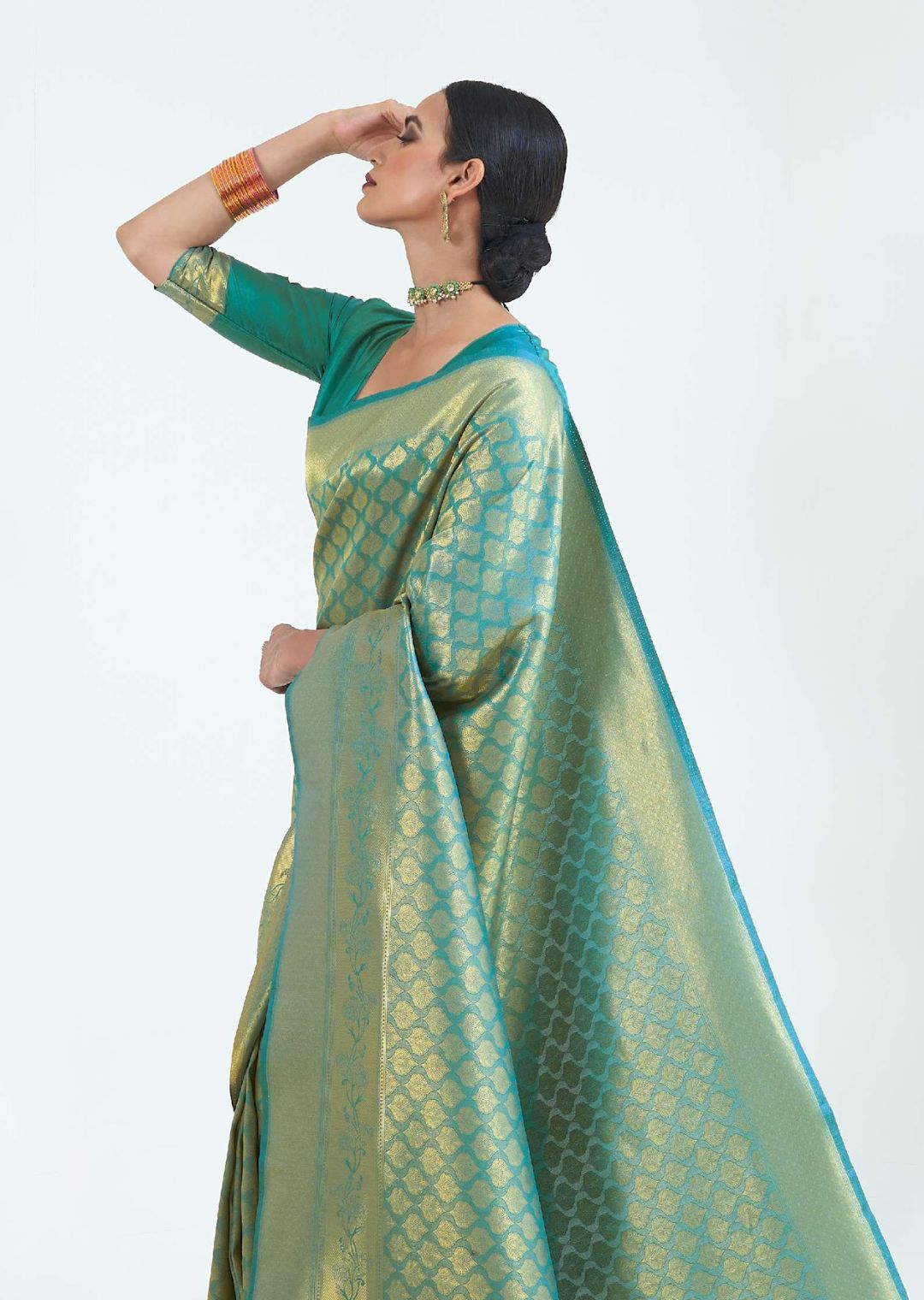 Turquoise Green Hand Woven Kanjivaram Silk Saree