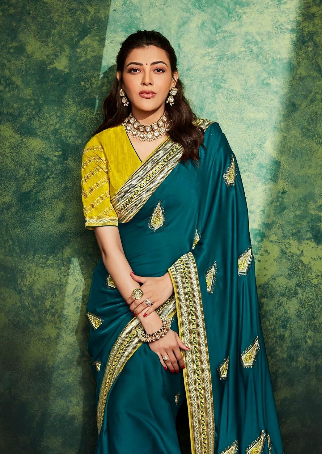 BuyBollywood model Georgette teal blue sequins half and half saree in UK,  USA and Canada