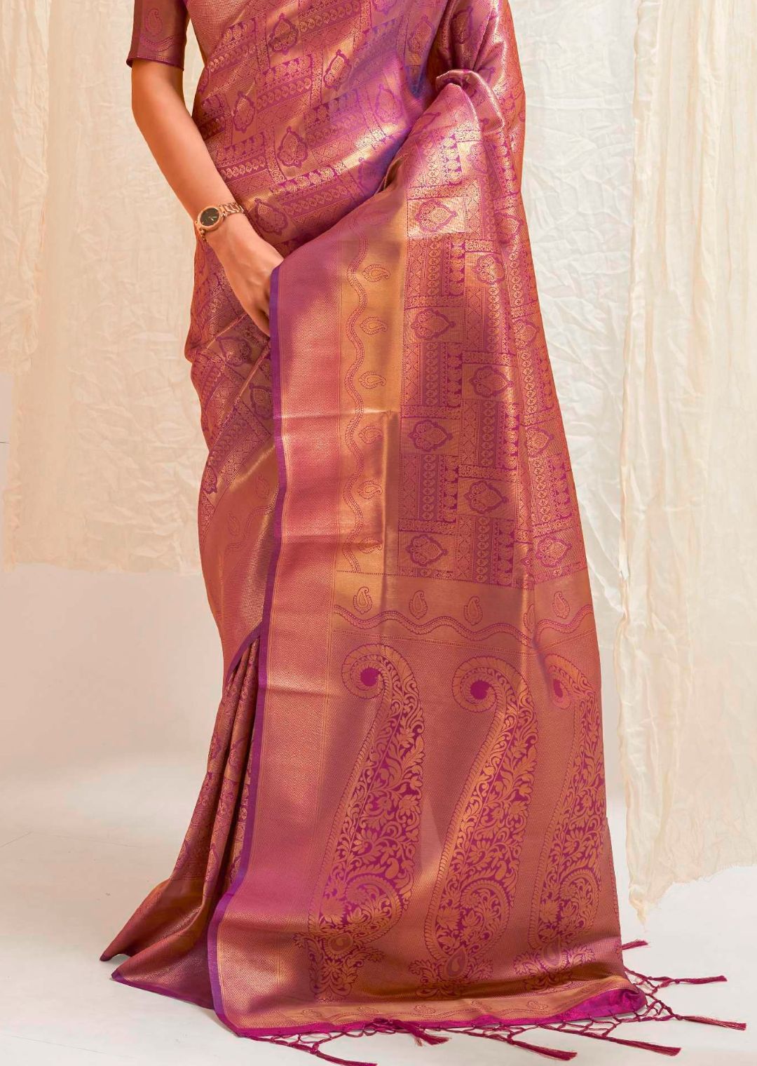 Plum Purple Hand Woven Kanjivaram Silk Saree