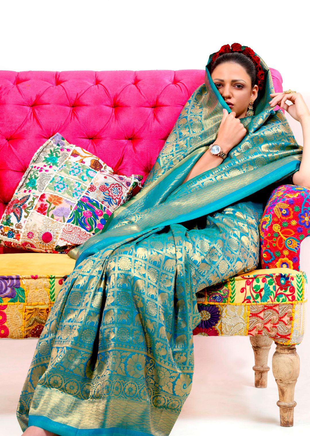 Aqua Blue Hand Woven Kanjivaram Silk Saree