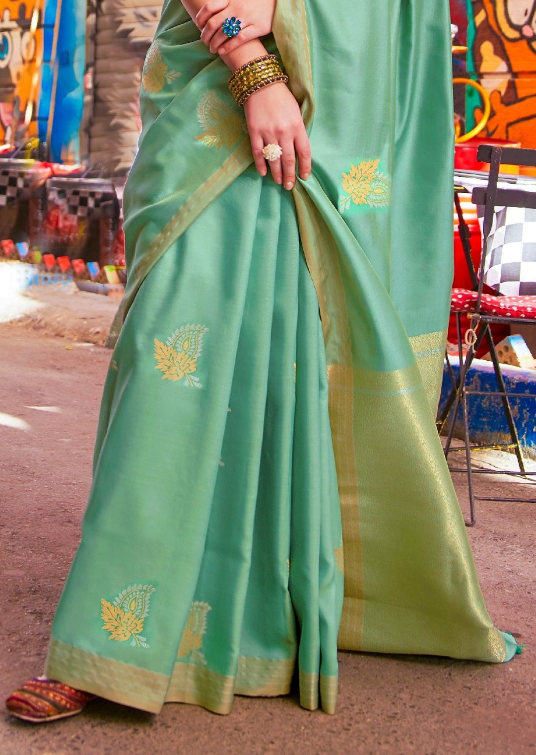 Mint Green Hand Woven South Soft Silk Saree