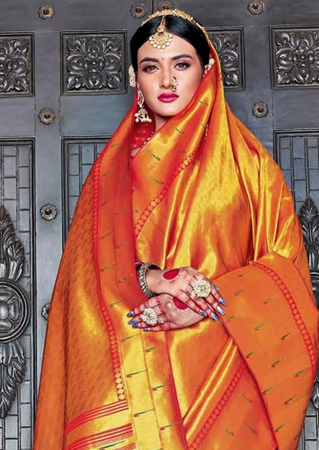 Golden & Red Designer Silk Saree – StylebyPanaaash