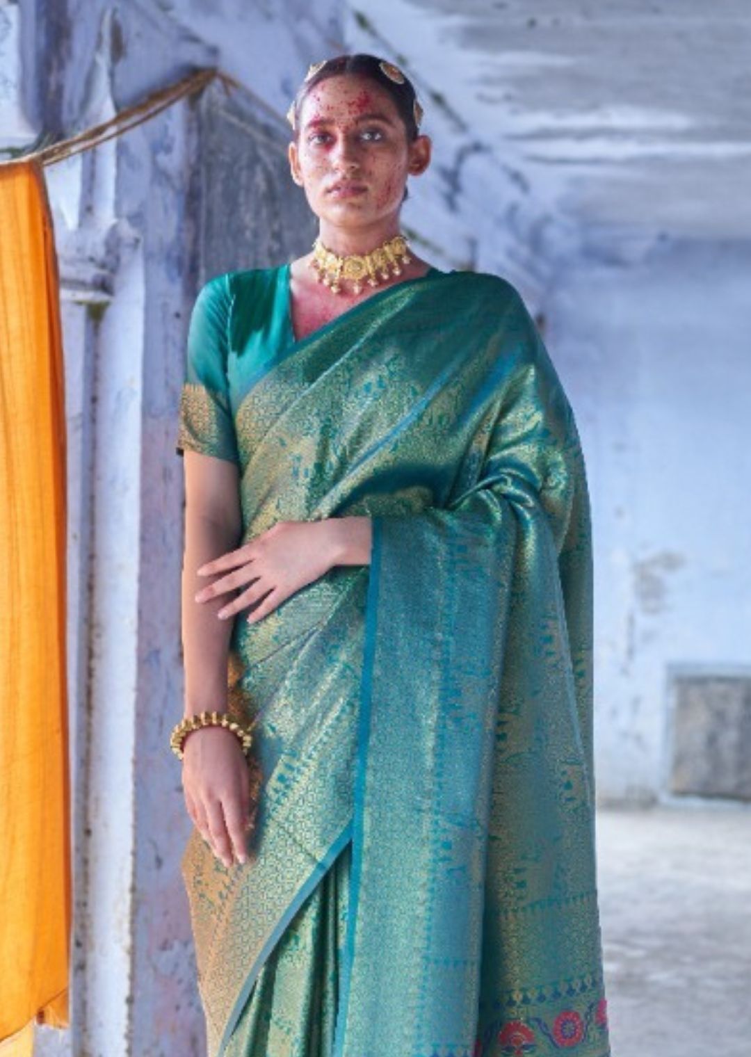 Turquoise Blue Hand Woven Kanjivaram Silk Saree