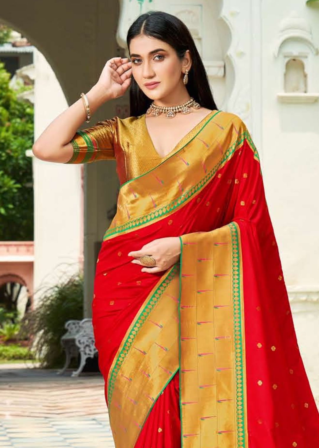 Red Woven Traditional Paithani Silk Saree