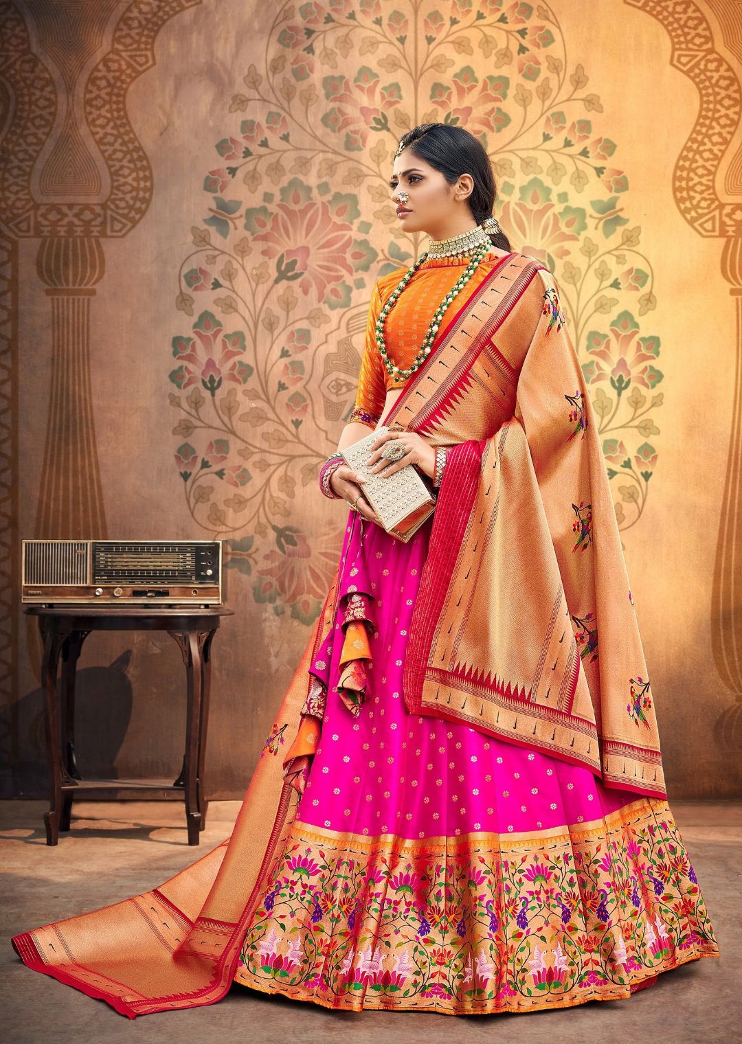 Buy Yellow & Pink Thread Work Silk Lehenga Choli From Ethnic Plus