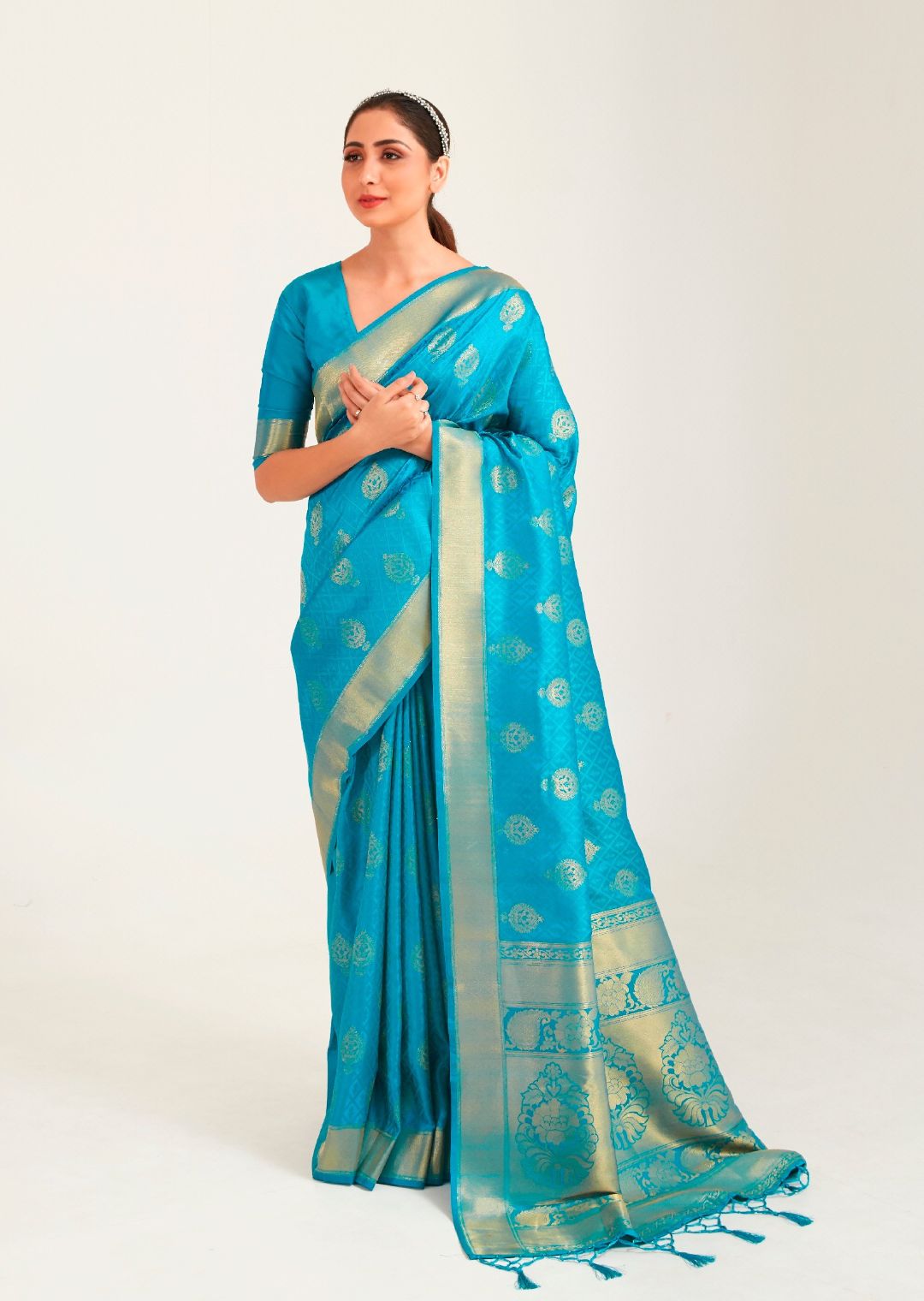 Curious Blue Banarasi Tissue Woven Silk Saree – MySilkLove