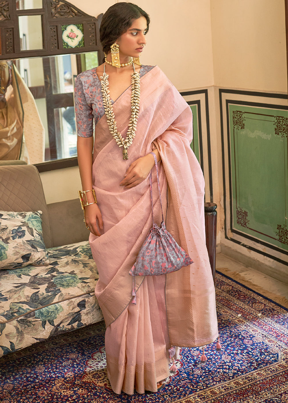 Buy Pink Zari Soft Tissue Saree by HOUSE OF URRMI at Ogaan Market Online  Shopping Site