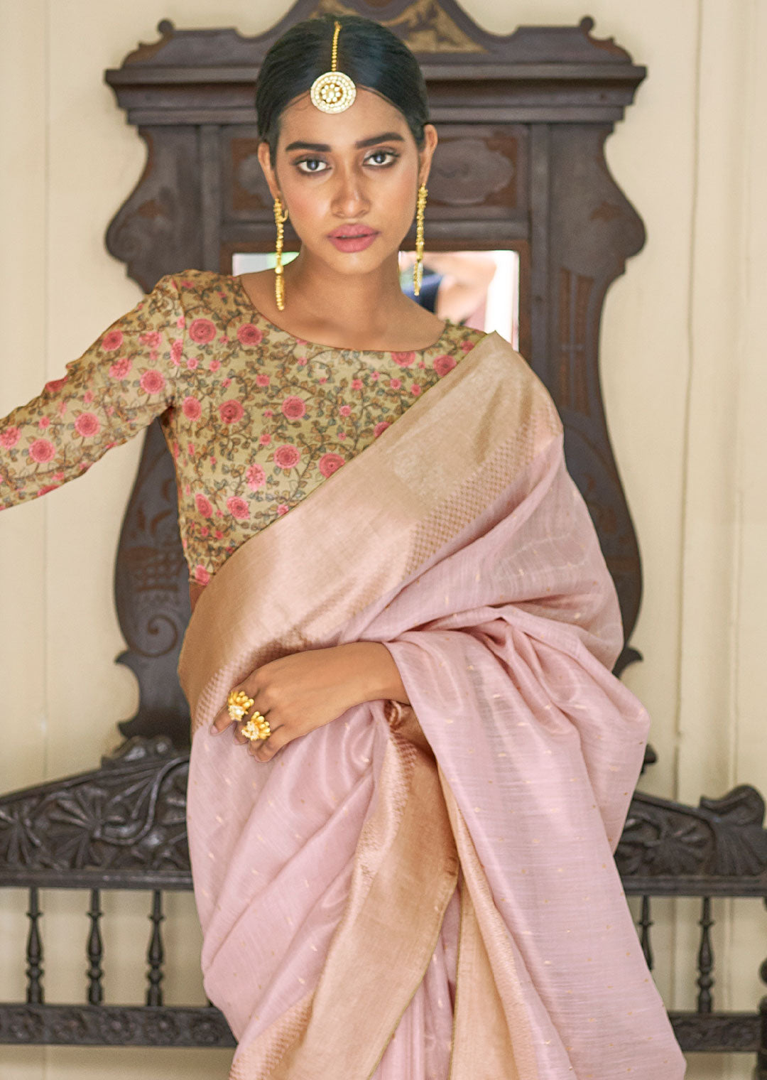 PESTAL PINK ZARI WOVEN TISSUE SILK SAREE