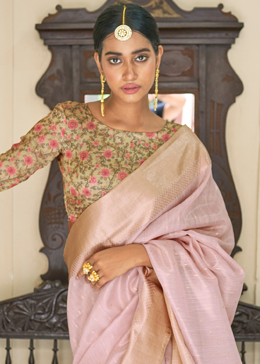 PESTAL PINK ZARI WOVEN TISSUE SILK SAREE