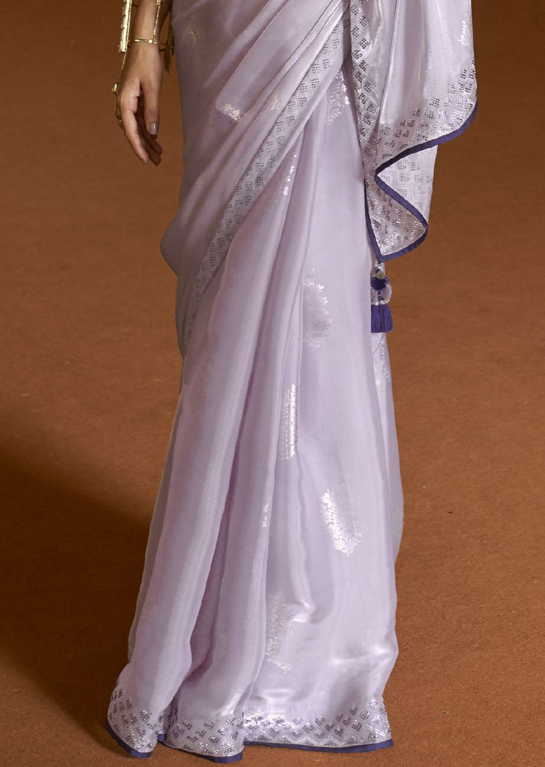 PERIWINKLE BLUE WOVEN DESIGNER SOFT TISSUE SILK SAREE WITH SWAROVSKI WORK