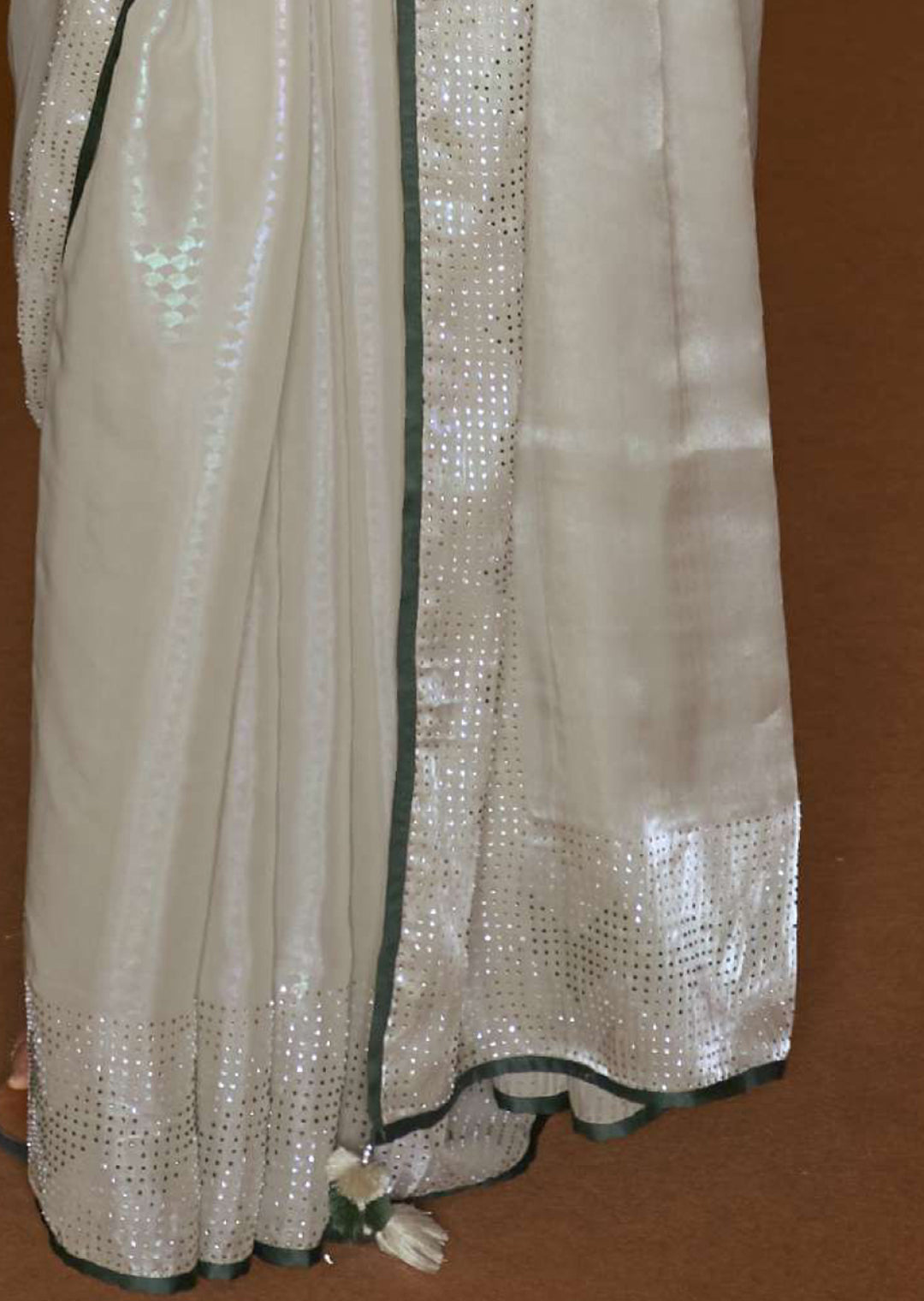 HONEYDEW GREEN WOVEN DESIGNER SOFT TISSUE SILK SAREE WITH SWAROVSKI WORK