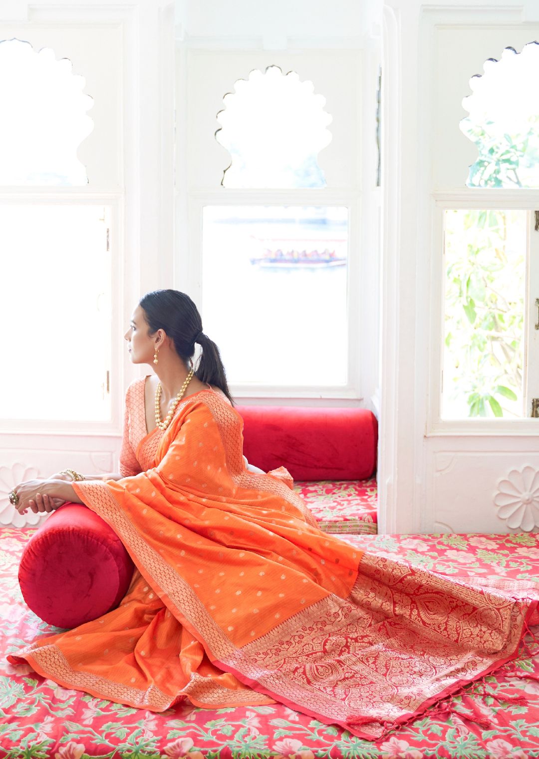 Orange Woven Banarasi Silk Saree