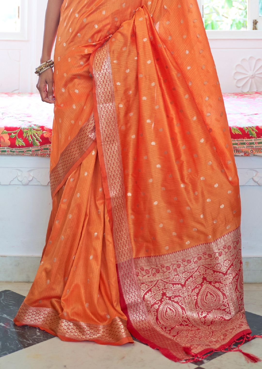 Orange Woven Banarasi Silk Saree