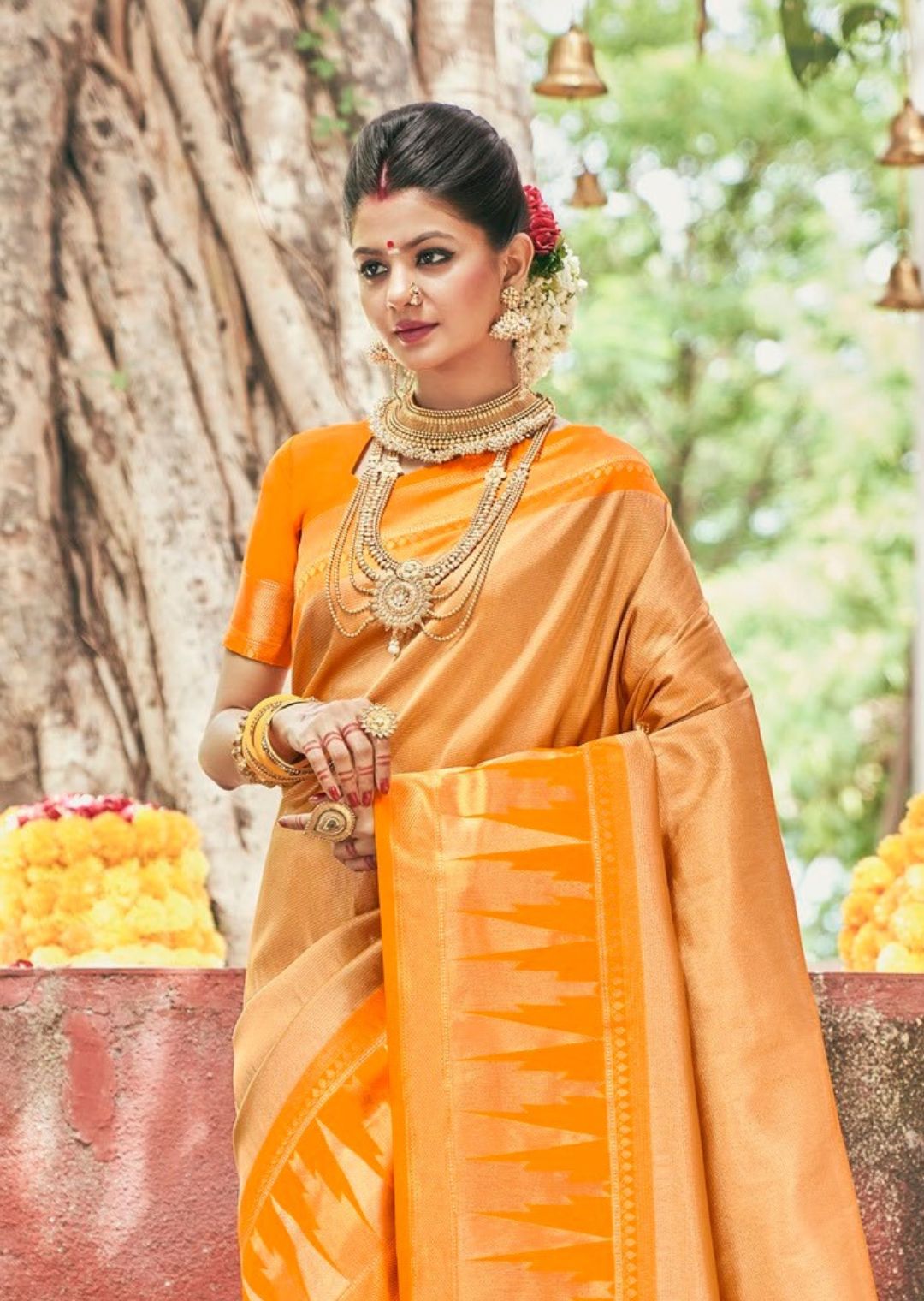 Golden Yellow Woven Kanjivaram Silk Saree