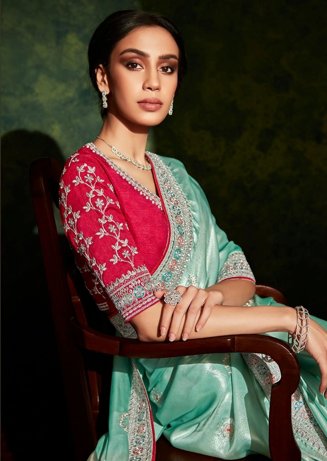 Mint Green Woven Celebrities Exclusive Designer Saree with Embroidered Silk Blouse