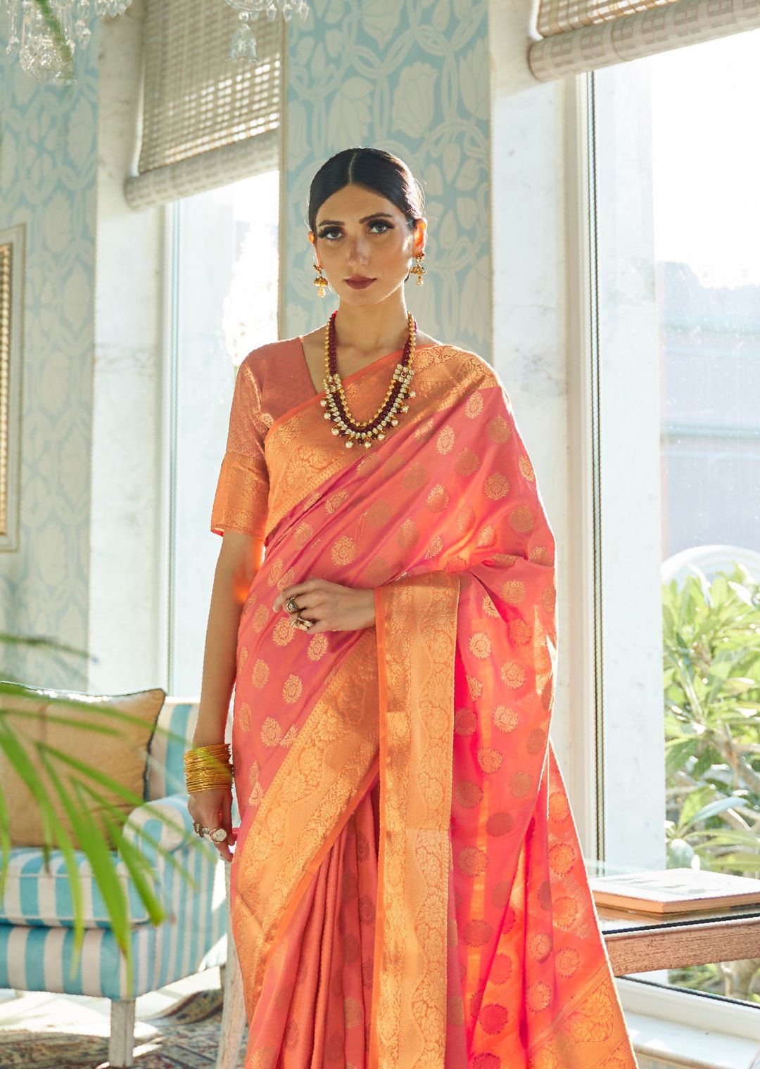 Orange Woven Handloom Zari Silk Saree