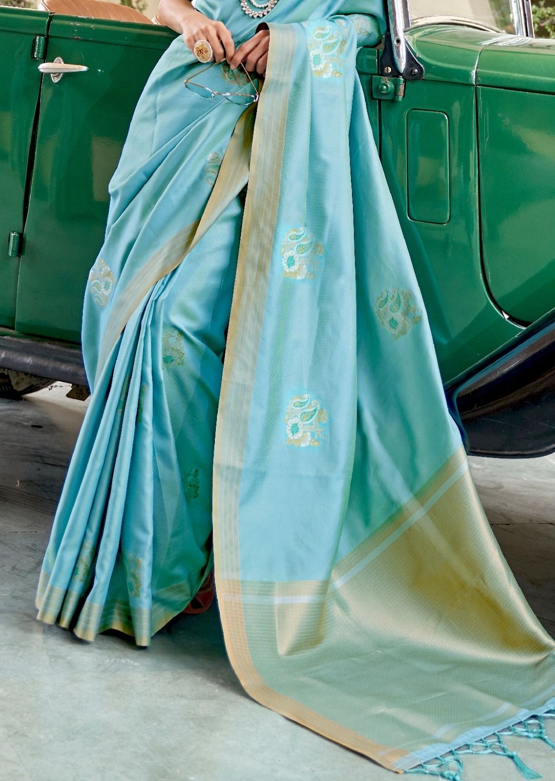 Light Sky Blue Hand Woven South Soft Silk Saree