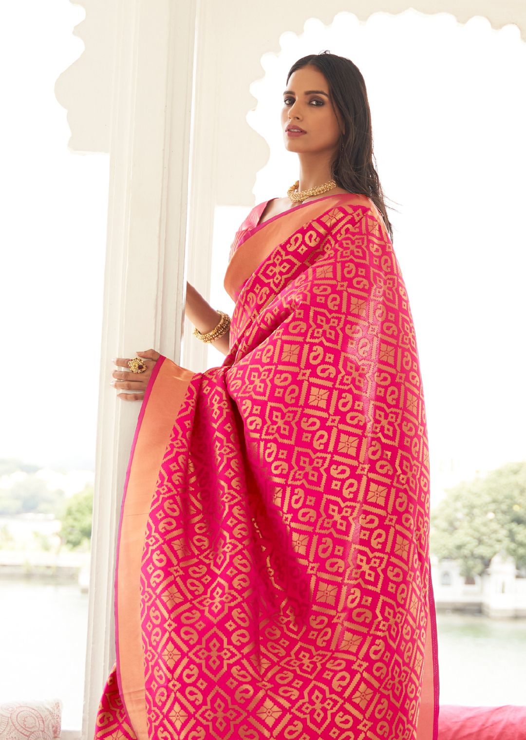 Magenta Pink Woven Banarasi Silk Saree