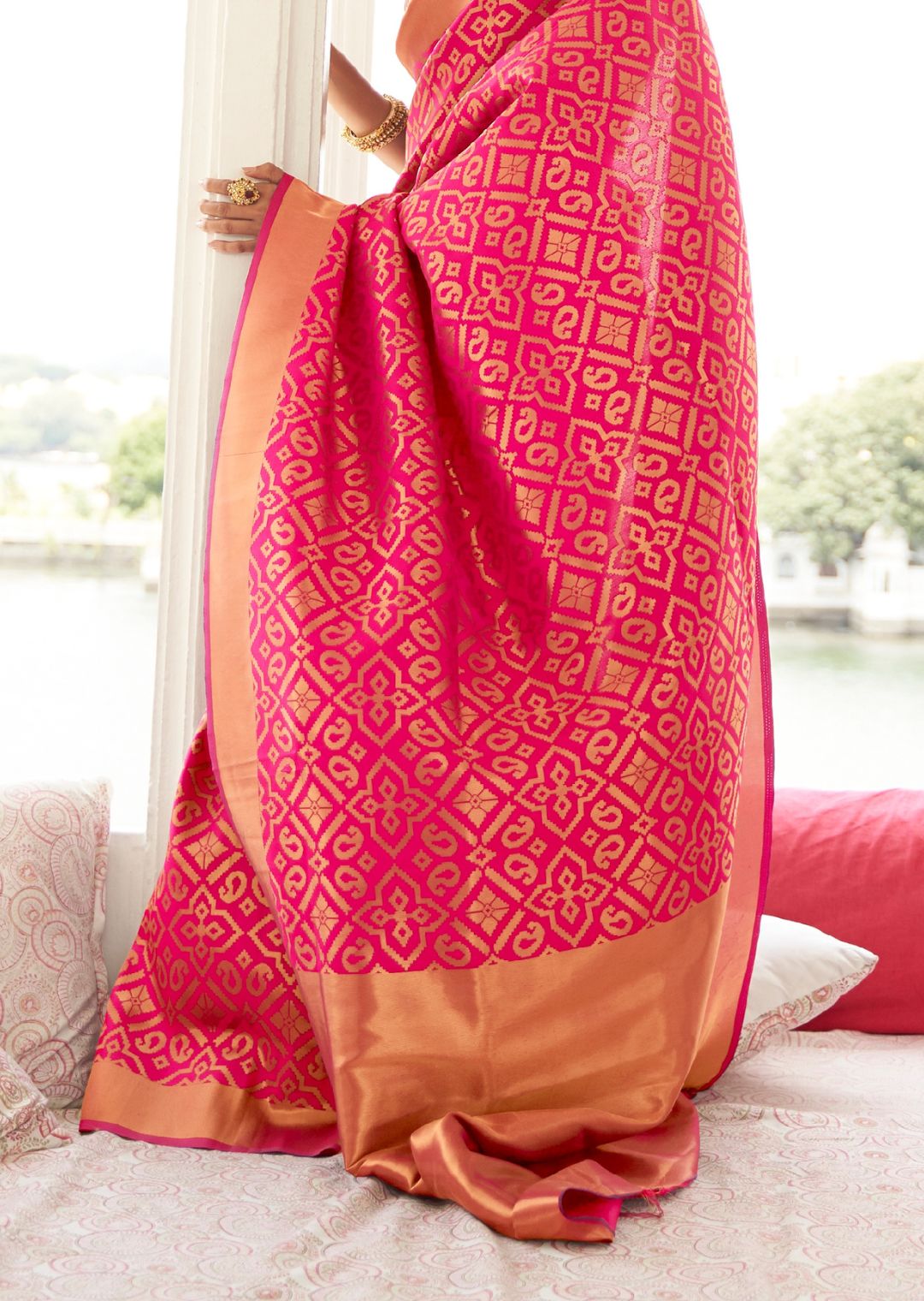 Magenta Pink Woven Banarasi Silk Saree