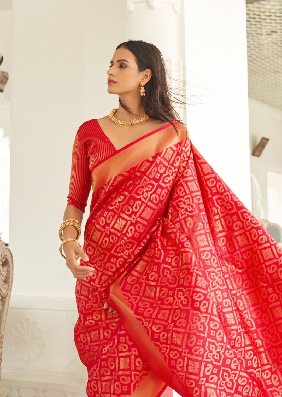 Red Woven Banarasi Silk Saree