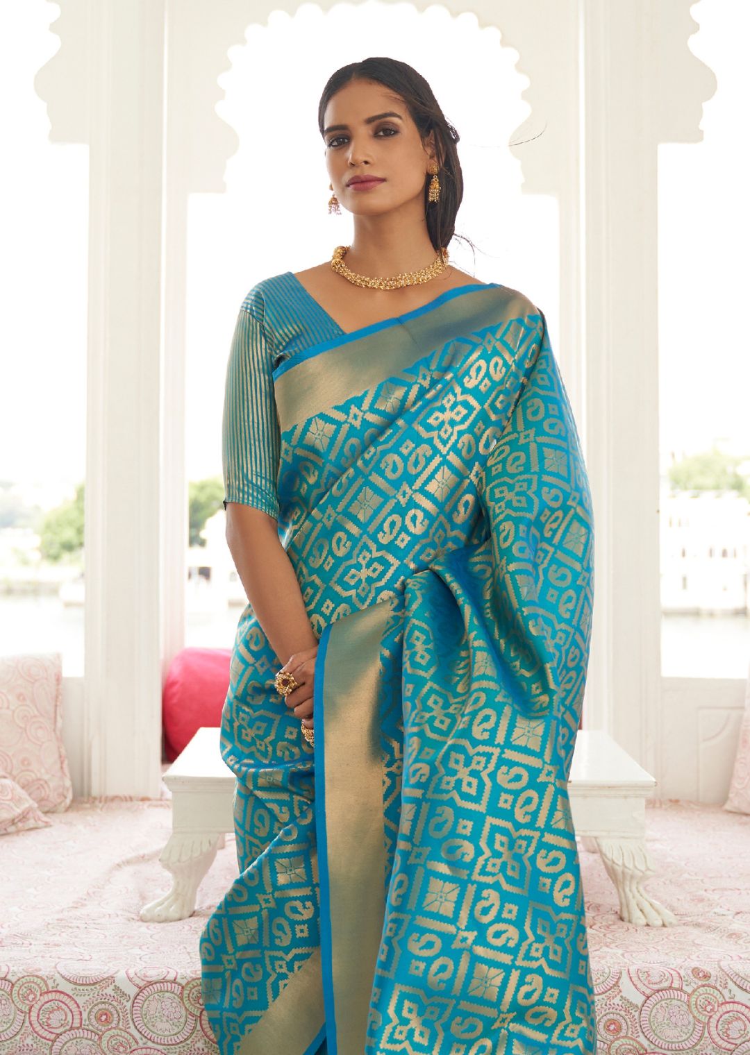 Sapphire Blue Woven Banarasi Silk Saree