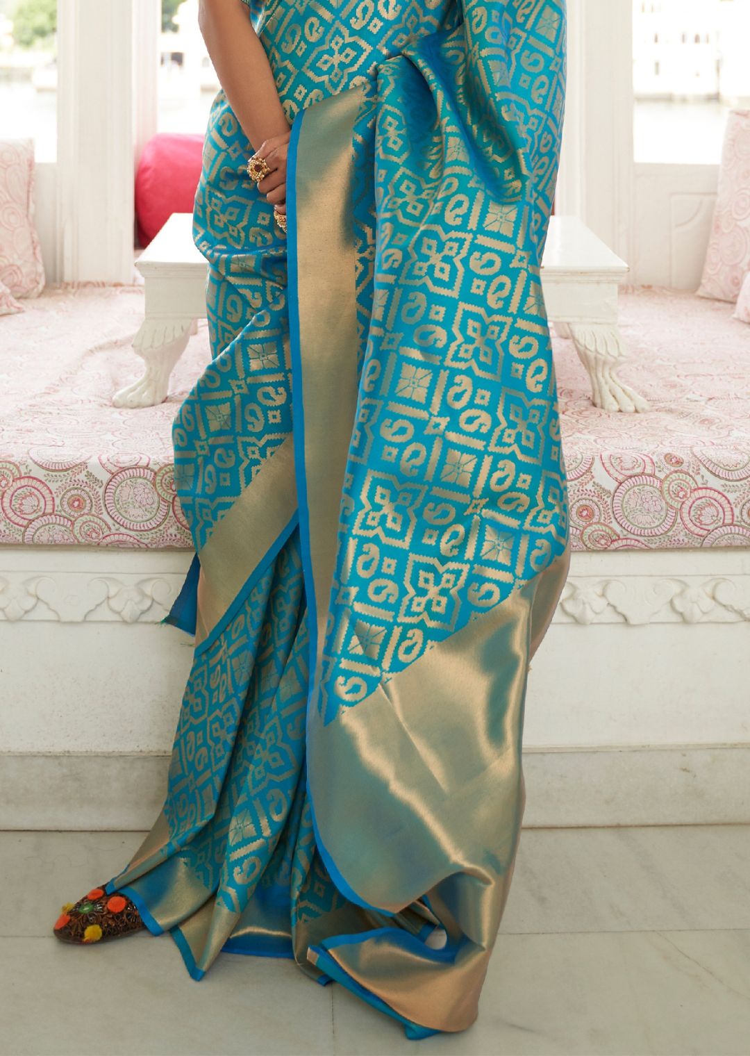 Sapphire Blue Woven Banarasi Silk Saree