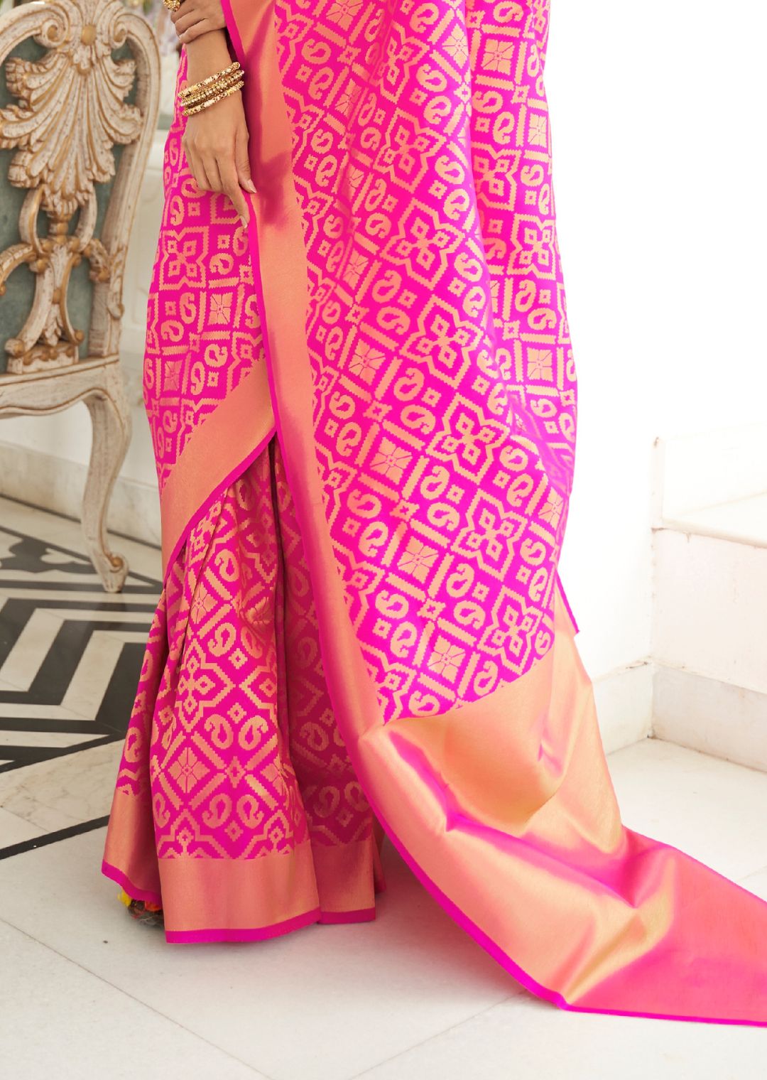 Fuchsia Pink Woven Banarasi Silk Saree